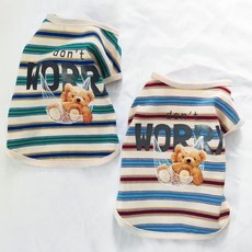 MOSAIRATION 애견 스트라이프 곰돌이 프린트 티 춘추 캐주얼 면 라운드 H10, 레드, 1개