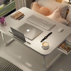 접이식 원형 침대 테이블 좌식 책상 노트북 거치대 컵홀더 수납 베드 트레이 화이트, 상세페이지 참조