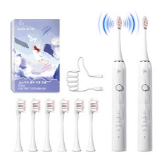 JLS 최신형 스마트 음파 전동칫솔 본체+휴대케이스+칫솔모 4개 200일 사용시간, T6, 화이트, 2세트