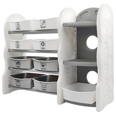 펀키즈 정리함 + 책장 세트, 화이트 + 그레이, 4단