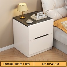 北歐風臥室抽屜收納床頭櫃, 雙抽白底款 暖白+黑 40CM:如圖所示