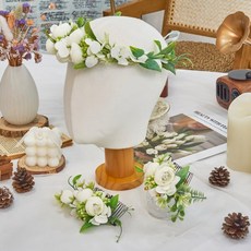 아티제이 라넌 수국 내추럴 조화 화관 2종 셀프웨딩 브라이덜샤워 소품, 화이트_화관