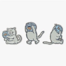 RIPNDIP RNDFALL25174 質感金屬別針 中指貓 三入 NVM, 白, 1個