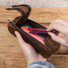 真皮筆袋 復古瘋馬皮創意手工製作鉛筆收納盒