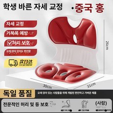굽은등 곧게 인체공학 허리 지지 등받이 쿠션 사무실 자세 교정용, 어린이용 기본 [차이니즈레드]
