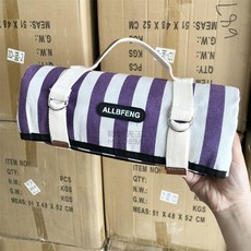 ALLBFENG 復古條紋野餐墊 加厚防潮 便攜 戶外露營草坪墊 可摺疊 手提 郊遊地墊, 紫色