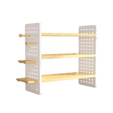 白色木質洞洞板置物架 收納架 桌面展示架 多層 文具收納 書桌收納 餐廚收納 (mina百貨, 1個, 三層, 白色