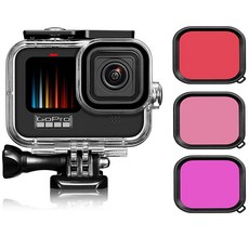 Hero 12 11 10 9 방수 하우징 케이스 3팩 다이빙 필터 포함 GoPro Hero 12 11 10 9 블랙 보호 60m 수중 다이빙 케이스 쉘 브래킷 액세서리 포함 G