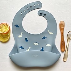 可愛矽膠圍兜 立體防水吃飯圍兜 食品級軟矽膠多款花色寶寶圍兜, 1個, 小恐龍, 小恐龍, 1個裝