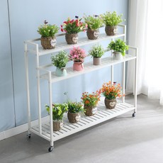 DP동봉국제무역 모던 인테리어 입체형 이동식 탄소강 화분 정리 선반, 3단, 화이트 80cm