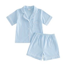 Kavousa Toddler Baby Girl Summer Pajamas Set Striped Short Sleeve Tops and Shorts 2 Piece Sleepwea, Stripe Blue