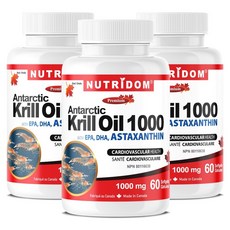 뉴트리돔 남극 크릴오일 1000mg EPA DHA 아스타잔틴 인지질 함유 Antarctic Krill Oil 1000 캐나다 직구, 3개, 60정
