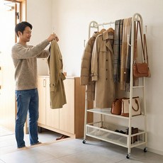 CABICO A라인 이동식 행거 이중 행거 실내외 더블 튼튼 행거 가방걸이 망걸이 수납 행거, 화이트