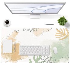 대형 마우스 패드 데스크톱용 책상 매트 양면 PU 가죽 방수 게이밍 마우스패드 프로텍터 필기 패드 액세서리 사무실 및 가정용 (A-핑크 마블 89.9 x 49.8cm(35, E-수채화 식물, 24''X14''