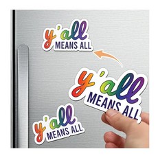 Subtle LGBTQ+ Cute Y'all Means All 자석 스티커 3개 LGBT 퀴어 세이프 스페이스 앨리 LGBTQIA 레인보우 3피스 7.6 x 4.8cm(3