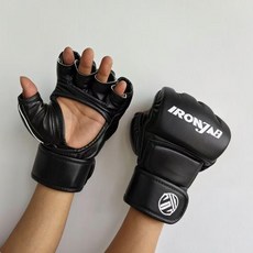 真皮半指拳擊手套牛皮拳套成人MMA格鬥散打搏擊分指UFC打沙袋拳套, 1個, 專業磨砂黑色半指成人