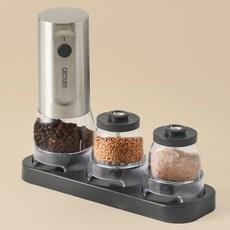 캑터시 원터치 전동 후추그라인더 소금그라인더 깨갈이그라인더(본체+팟3P+트레이), CYGM3100SV(실버)