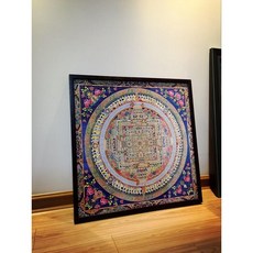 만다라 새해 소원 성취 만트라 1000피스 퍼즐 챌린지 원형 대형 액자 세트, 퍼즐 + 접착제 + 검은 나뭇결 프레임, 1개