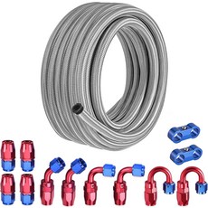 6AN 연료 라인 키트 나일론 브레이디드 호스 피팅 CPE 20피트 블랙 USA, Silver, 4AN 20FT