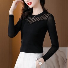 와이지엘 여성 댄스복 상의긴팔 세련된 최신상 레이스 긴팔 티셔츠 슬림 블라우스