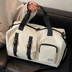 運動健身包乾溼分離旅行包男款大容量防水行李包手提游泳包女收納, 25號旅行包-米白【加厚防潑水面料】