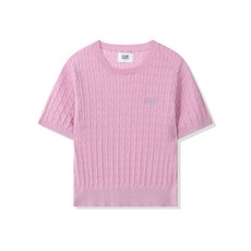 코드그라피 CGP (우먼) 스몰 스퀘어 로고 케이블 반소매 니트-핑크