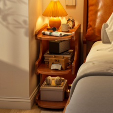 협탁 원목 침대 거실 쇼파 옆 사이드 테이블 다용도 미니 수납장 겸용 협탁 3단, 1개, 원목색