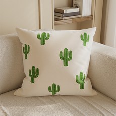 두리안나 공간에 생기를 더하는 선인장 쿠션커버(벨벳 극세사 소재), 아이보리 선인장