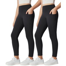플리스 안감 하이웨이스트 요가 레깅스 겨울 운동팬츠, 블랙 2팩 L / 블랙 2팩