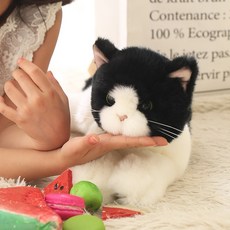 絨毛貓咪玩偶，黑色，紅色編織頸圈裝飾, 奶牛貓(軟鬍子, 1個