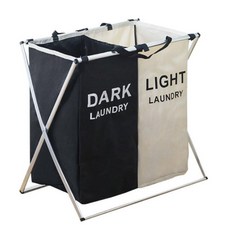 兩隔分類洗衣籃-大號 北歐布藝 可折疊 洗衣籃 收納袋, 如圖