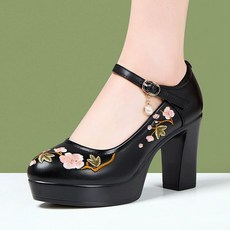 한복구두 신발 혼주 두꺼운 슈즈 굽 꽃신 전통 자수 통굽 여성 꽃무늬 전통 구두