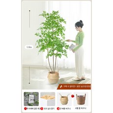 인조 미니정원 소품 조경 조화나무 조화 화분 장식 플랜테리어 나무화분 고급 조화식물, 1개, 1.8m 3봉 남천 대나무+바구니