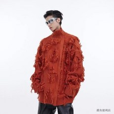 美式街頭流蘇設計針織開衫外套 寬鬆慵懶風情侶毛衣 - 臺灣出貨