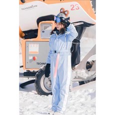 小眾設計連體滑雪服男女款防風防水保暖抗寒冬季戶外韓國單板雙板滑雪服, 藍色,M, 1個