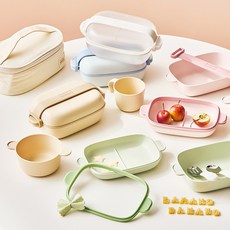 바망바망 유아 식기 풀세트 (보울&접시+스트랩/패킹+컵+수저&포크+국그릇+파우치), 1개, 핑크