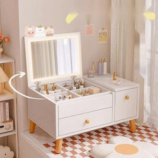 칸칸 좌식 화장대 조립식 미니 화장품 정리함 led 거울, 조립, 60x40cm_웜화이트_LED_3색거울