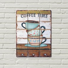 더웨스트 원목 빈티지 카페 인테리어 액자 우드 페인팅 커피 그림, 01. 커피타임파리