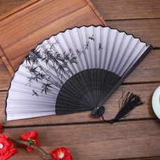 DIU 新中式摺疊扇子古風夏天漢服女旗袍舞蹈扇隨身便攜拍照中國風摺扇, 1個, 竹葉-古風摺扇:如圖