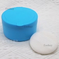 台灣出貨 新款無毒無味爽身粉分裝盒 開蓋式嬰幼兒痱子粉撲盒 外出家用便攜寶寶兒童洗澡空盒子 大容量分裝盒, 1個, 1粉盒【藍色】+1粉撲