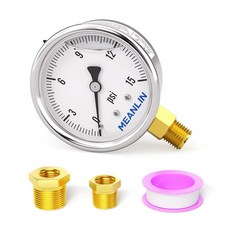 MEANLIN MEASURE 0~4000Psi 스테인리스 스틸 0.6cm(1/4인치) NPT 6.4cm(2.5인치) 페이스 다이얼 액체 충전 압력 게이지 WOG 워터 오일 에어, 0-15Psi, 하단 마운트 싱글 스케일