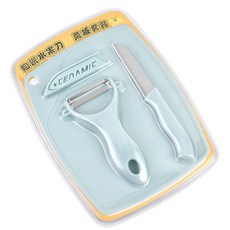 便捷廚具刀三件套北歐糖果色菜闆削皮刀 陶瓷刀套裝廚房禮品套裝, 1個, 不銹鋼 藍色