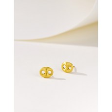 豬鼻子拉絲耳釘, 18K黃色, 1個