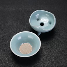 紅芳庭【汝窯 茶濾網】全陶孔 茶過濾 茶具 漏斗 汝窯茶具 茶濾 茶漏 茶壺過濾 中式茶具 茶漏斗 泡茶用具, 1個, 汝窯茶濾濾組, 汝窯
