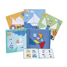 TOOKY 자석 칠교 놀이 642 도형 유치원 교구 수학 탱그램 어린이 조각 입체, 1인용