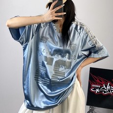 [디디댄스] 브이넥 레드 33 져지 힙합 걸스 반팔 댄서 방송댄스의상 댄스복 단체복 무대의상 줌바댄스, 블루