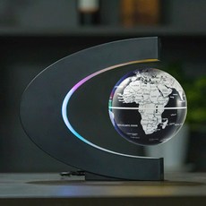 可開發票 磁懸浮地球儀髮光自轉辦公室桌麵擺件家居裝飾創意禮品生日禮物 磁懸浮地球儀 發光夜燈 自轉 黑科技創意禮物, 6寸C形銀黑英文(球體不發光)