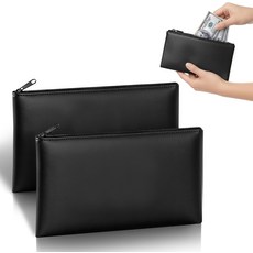 초내구 지퍼가 달린 2팩 프리미엄 머니백 - 11x6.1인치 머니 파우치 캐시백 현금용 뱅크백 수표 지갑 코인백 화장품 정리함 튼튼한 내구성 있는 홀더, Black