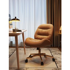 사무용의자 팔걸이없는 데스크 바퀴형 오피스체어, 커피 고양이발톱 가죽 티타늄다리