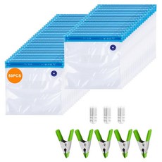 MEGAWISE 재사용 가능한 수비드 백 58피스 BPA 프리 요리 및 전자레인지용 1.4L 진공 밀봉 백 지퍼 50개 씰 클립 3개 5개 내열성 누출 방지 (21.6, MEGAWISE 재사용 가능한 수비드 백 58피스 BP